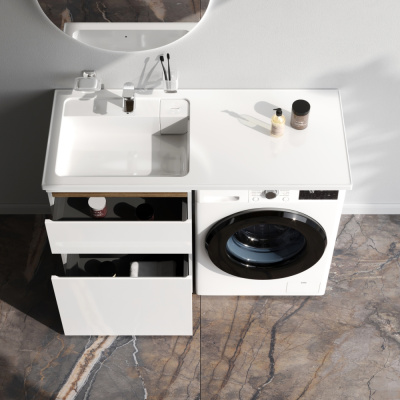 M85AFSX0602WG X-Joy, База под столешницу для стиральной машины, напольная, 60 см, 2 ящика, белый гля Am.Pm фото в интернет-магазине Русалия