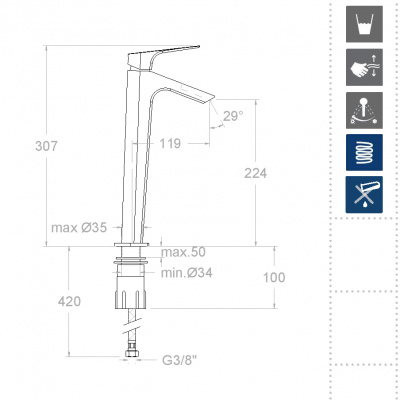 Смеситель высокий для раковины чаши однорычажный URBAN CHIC с каскадным изливом211001 (L) Ramon Soler фото в интернет-магазине Русалия