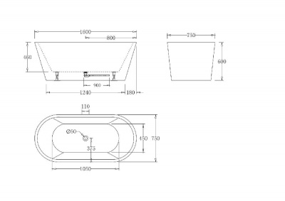Акриловая ванна без перелива BELBAGNO BB71-1600-W0, 1600x750x600 фото в интернет-магазине Русалия