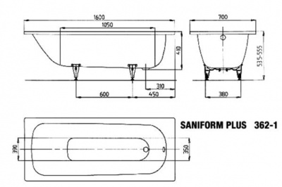 Ванна стальная SANIFORM PLUS 362-1 160х70 111700010001 Kaldewei фото в интернет-магазине Русалия