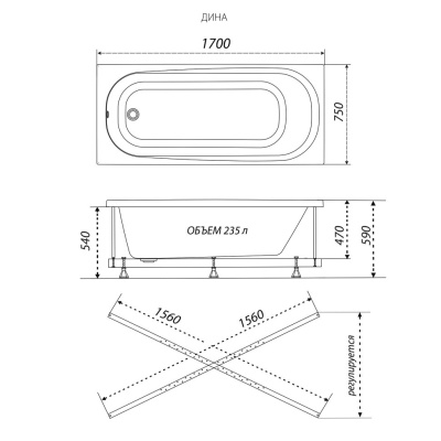 Ванна обрезанная Дина 170 Щ0000050444 Тритон фото в интернет-магазине Русалия