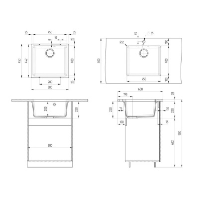 Кухонная мойка Ulgran Quartz Under 450-10, песок фото в интернет-магазине Русалия