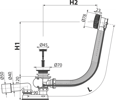 Слив-перелив полу-автоматический для ванны A55BLACK Alcaplast фото в интернет-магазине Русалия