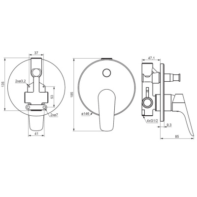 777100300 Jupiter, Смеситель монтируемый в стену ванной - душевой (черный) фото в интернет-магазине Русалия