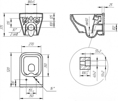 Унитаз подвесной Crea Square Clean On микролифт A63115 Cersanit фото в интернет-магазине Русалия