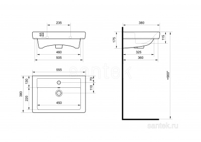 Раковина Santek Тигода 55 отверстие под смеситель 1WH302127 мини фото в интернет-магазине Русалия