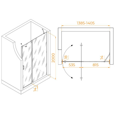 Душевая дверь RGW HO-014 1400, стекло прозрачное, профиль хром фото в интернет-магазине Русалия