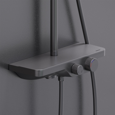 947730300 Apollo душевая система с ванно-душевым смесителем-полкой, черный фото в интернет-магазине Русалия