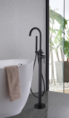 Смеситель ABBER Wasser Kreis AF8115B напольный для ванны, черный матовый фото в интернет-магазине Русалия