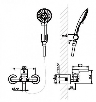 Смеситель для душа с гарнитуром Slim F9332366CP-01-RUS Bravat фото в интернет-магазине Русалия