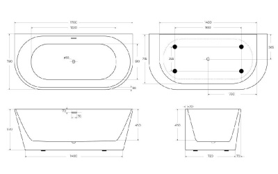 Акриловая ванна BELBAGNO BB710-1700-800 фото в интернет-магазине Русалия