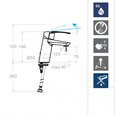 Смеситель для раковины однорычажный NEW FLY 570101 (M) Ramon Soler фото в интернет-магазине Русалия