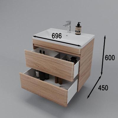 Тумба подвесная "Атлантика 70", Люкс ясень перламутр, PLUS + Умывальник Атлантик 70 фото в интернет-магазине Русалия