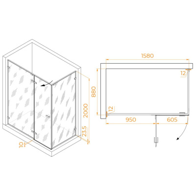 Душевой уголок RGW SV-040B 1600x900, профиль черный, стекло прозрачное фото в интернет-магазине Русалия