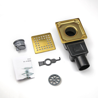 Душевой трап точечный 10х10 см с решеткой матовое золото Leo-01-10Gb RGW фото в интернет-магазине Русалия