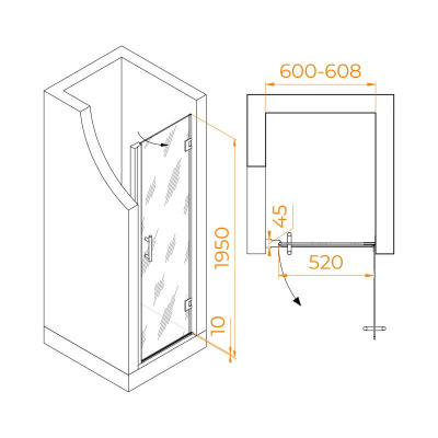 Душевая дверь RGW HO-011 600, стекло прозрачное, профиль хром фото в интернет-магазине Русалия