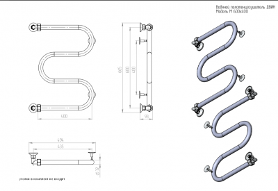 Полотенцесушитель ДВИН M 60/40 без полки Водяной 1" К0 Полированный 4627086011254 фото в интернет-магазине Русалия