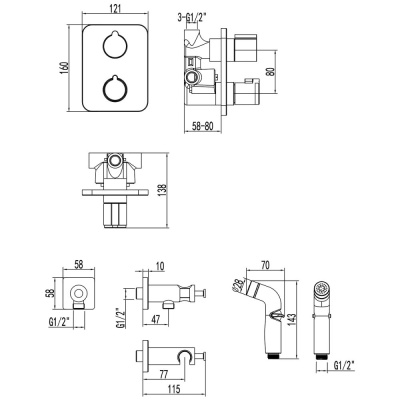 Смеситель Lemark Bronx с гигиеническим душем термостатический встраиваемый (LM3740BL) фото в интернет-магазине Русалия