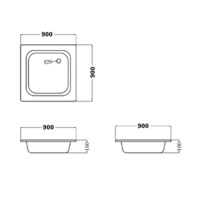 Поддон душевой чугунный квадрат 900х900х160 с противоскользящим покрытием белый Selena фото в интернет-магазине Русалия