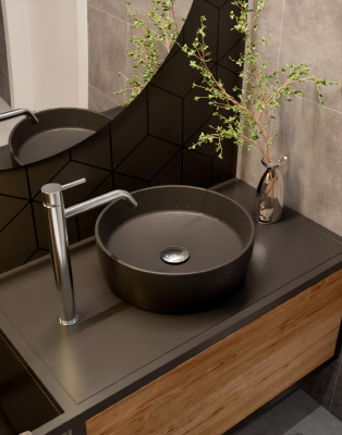 AQM5012 Раковина накладная круглая, цвет темно-серый матовый. 355x355x120 фото в интернет-магазине Русалия