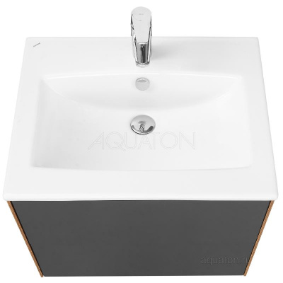 Тумба под раковину AQUATON Сохо 60 дуб веллингтон, графит софт 1A258001AJA00 фото в интернет-магазине Русалия