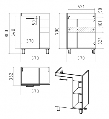 Тумба Крафт 60 с раковиной Cersanit Moduo Slim 60 Misty фото в интернет-магазине Русалия