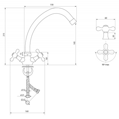 Смеситель Славен для кухни, умывальника Прораб  О (СЛ-ДВ-О11) фото в интернет-магазине Русалия
