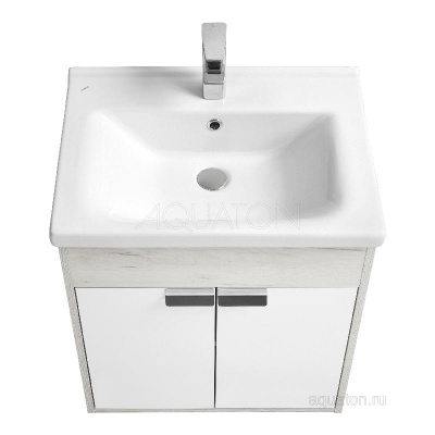 Тумба под раковину AQUATON Флай 60 белый, дуб крафт 1A237301FAX10 фото в интернет-магазине Русалия