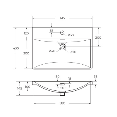 Керамическая раковина BB-8076-3-60, 610x430x145 Belbagno фото в интернет-магазине Русалия