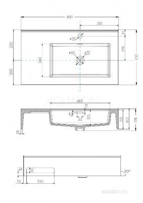 Раковина AQUATON Квадро Про 80 правая 1A734331QA01R фото в интернет-магазине Русалия