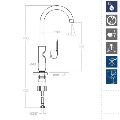Смеситель высокий для кухни однорычажный YPSILON PLUS 640602 Ramon Soler фото в интернет-магазине Русалия