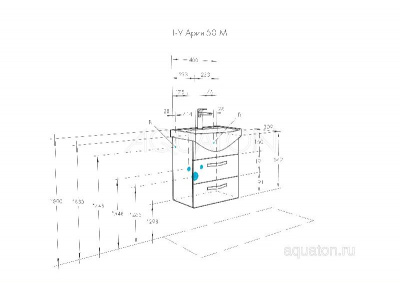 Тумба под раковину AQUATON Ария 50 М подвесная белый 1A140001AA010 фото в интернет-магазине Русалия