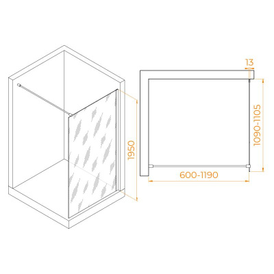 Душевая перегородка RGW WA-010B 1100, стекло прозрачное, профиль черный фото в интернет-магазине Русалия