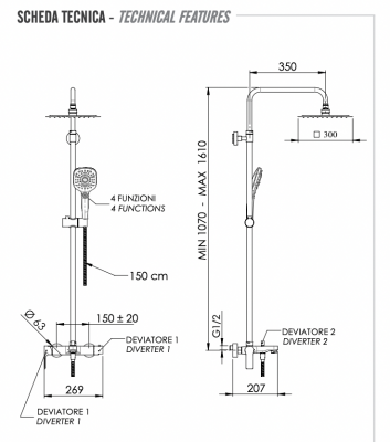 Душевая система с изливом Remer Energy EY34A8CPUFD30NO, черный матовый фото в интернет-магазине Русалия
