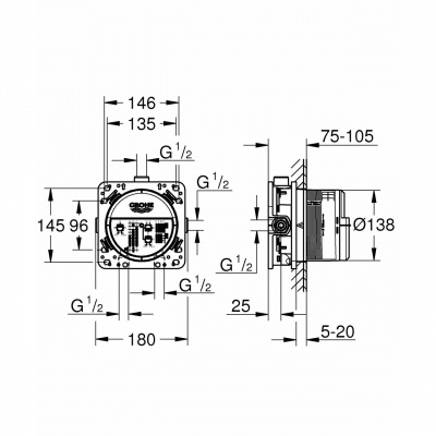 Универсальная встраиваемая часть GROHE Rapido SmartBox для вентилей, смесителей и термостатических смесителей Grohtherm SmartControl 35600000 Grohe фото в интернет-магазине Русалия