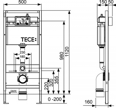 Комплект 4 в 1 инсталляция для подвесного унитаза с черной клавишей 9400414 TECE фото в интернет-магазине Русалия