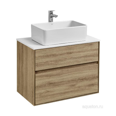 Тумба под раковину AQUATON Либерти 75 2 ящика, дуб эльвезия 1A279501LYC70 фото в интернет-магазине Русалия