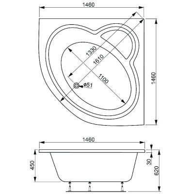 Акриловая ванна VAGNERPLAST CATALINA 146x146 VPBA146CTL3X-04 фото в интернет-магазине Русалия