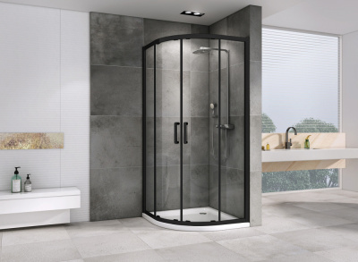 Душевой уголок ABBER Schwarzer Diamant AG01080B 80х80 полукруг, профиль черный, прозрачное стекло фото в интернет-магазине Русалия