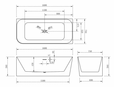 Акриловая ванна ABBER AB9331-1.6 R 160х75х58 см фото в интернет-магазине Русалия