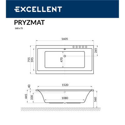 Гидромассажная ванна EXCELLENT Pryzmat 160x75 "LINE" (бронза) WAEX.PRY16.LINE.BR фото в интернет-магазине Русалия