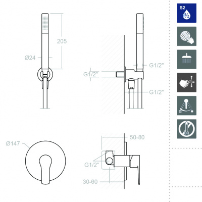 Встраиваемая душевая система с душевым комплектом TITANIUM K1818011 Ramon Soler фото в интернет-магазине Русалия