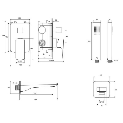 Система для ванны скрытого монтажа EXCELLENT Keria AREX.SET.2025CR (хром) фото в интернет-магазине Русалия