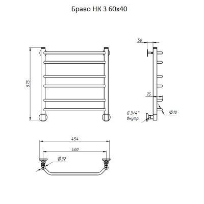 Полотенцесушитель водяной Браво НП 3 60*40 (ЛЦ4) Тругор фото в интернет-магазине Русалия
