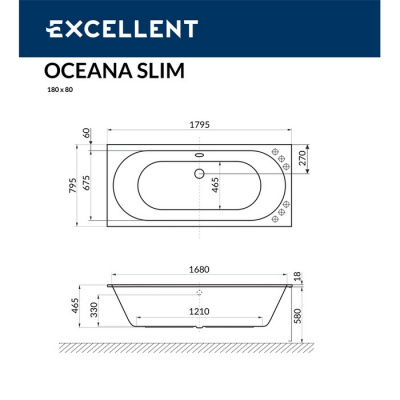 Гидромассажная ванна EXCELLENT Oceana Slim 180x80 "ULTRA" (золото) WAEX.OCE18S.ULTRA.GL фото в интернет-магазине Русалия