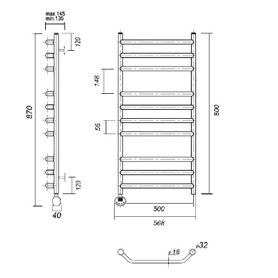 Электрический полотенцесушитель Лаура П10 500x800 EL, хром Domoterm фото в интернет-магазине Русалия