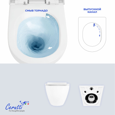 Унитаз подвесной Ceruttispa AMICI Aria Tornado CT11388 безободковый (490х335х340) фото в интернет-магазине Русалия