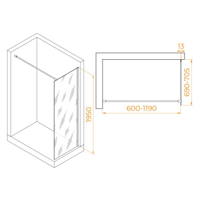 Душевая перегородка RGW WA-010B 700, стекло прозрачное, профиль черный фото в интернет-магазине Русалия