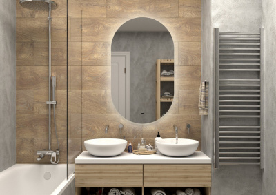 Зеркало с подсветкой Fleur 650х1100  бесконтактный сенсор овальный, открытая подсветка ЗЛП595 Continent фото в интернет-магазине Русалия