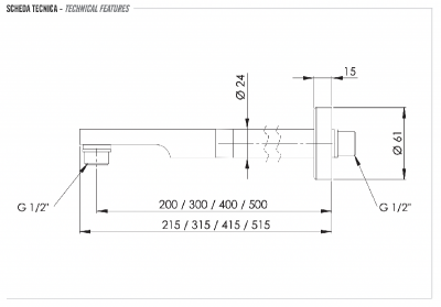 Кронштейн для верхнего душа 50 см Remer 348N50 фото в интернет-магазине Русалия